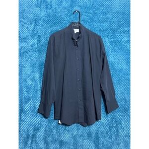 Vintage Formal Black Pleated Tuxedo Shirt Temtex Bib Band Collar Mens